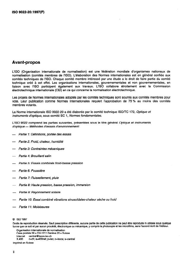ISO 9022-20:1997 ISO 9022-20:1997 - Optique et instruments d'optique -- Méthodes d'essais d'environnement - Page 2 preview
