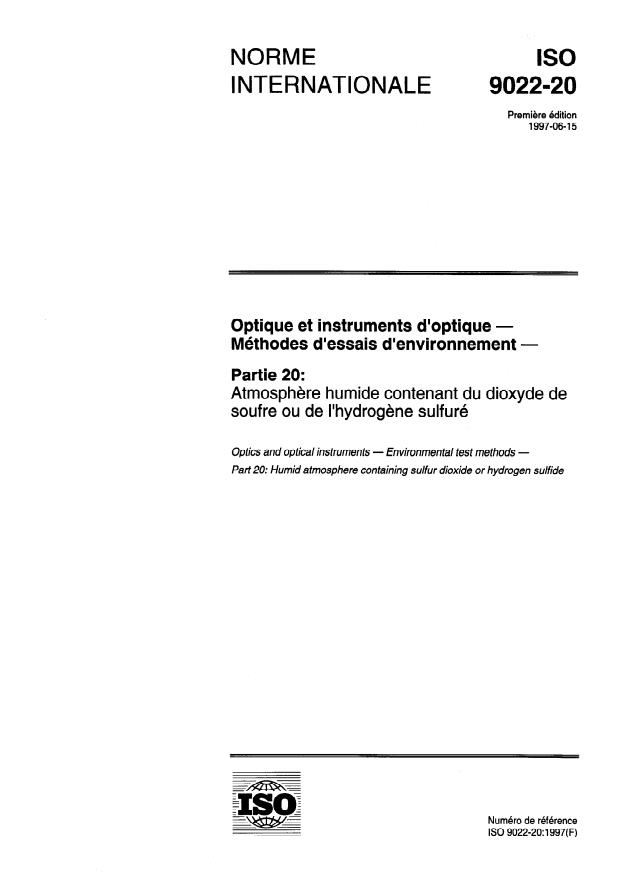 ISO 9022-20:1997 - Optique et instruments d'optique -- Méthodes d'essais d'environnement