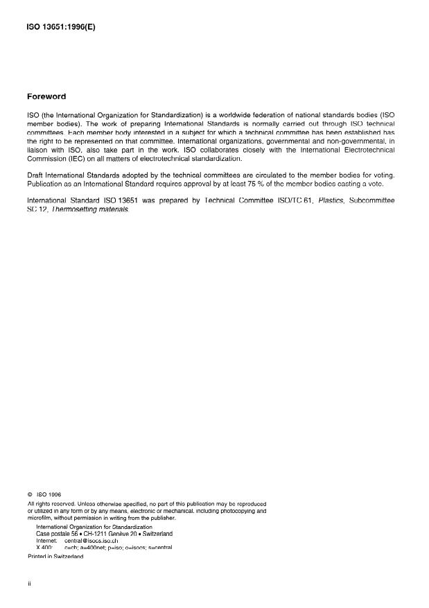 ISO 13651:1996 ISO 13651:1996 - Plastics -- Epoxy resins and related materials -- Determination of total saponifiable chlorine - Page 2 preview