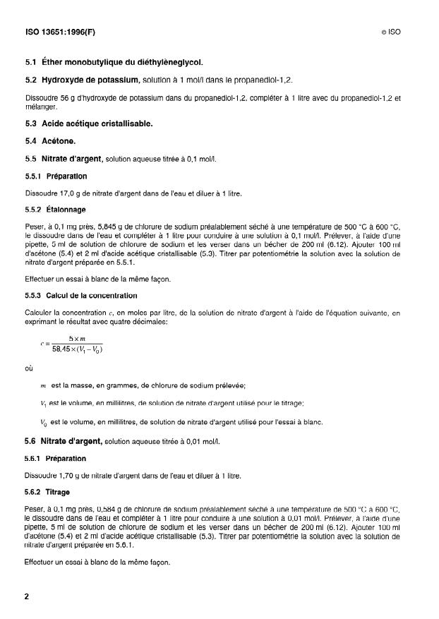 ISO 13651:1996 ISO 13651:1996 - Plastiques -- Résines époxydes et matieres apparentées -- Dosage du chlore saponifiable total - Page 4 preview