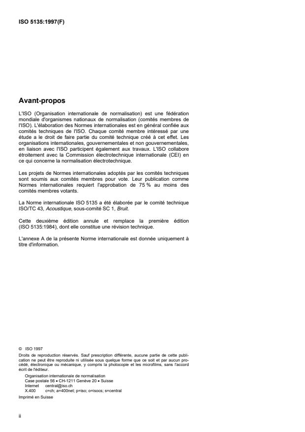 ISO 5135:1997 ISO 5135:1997 - Acoustique -- Détermination des niveaux de puissance acoustique du bruit émis par les bouches d'air, les unités terminales, les registres et clapets au moyen de mesurages en salle réverbérante - Page 2 preview