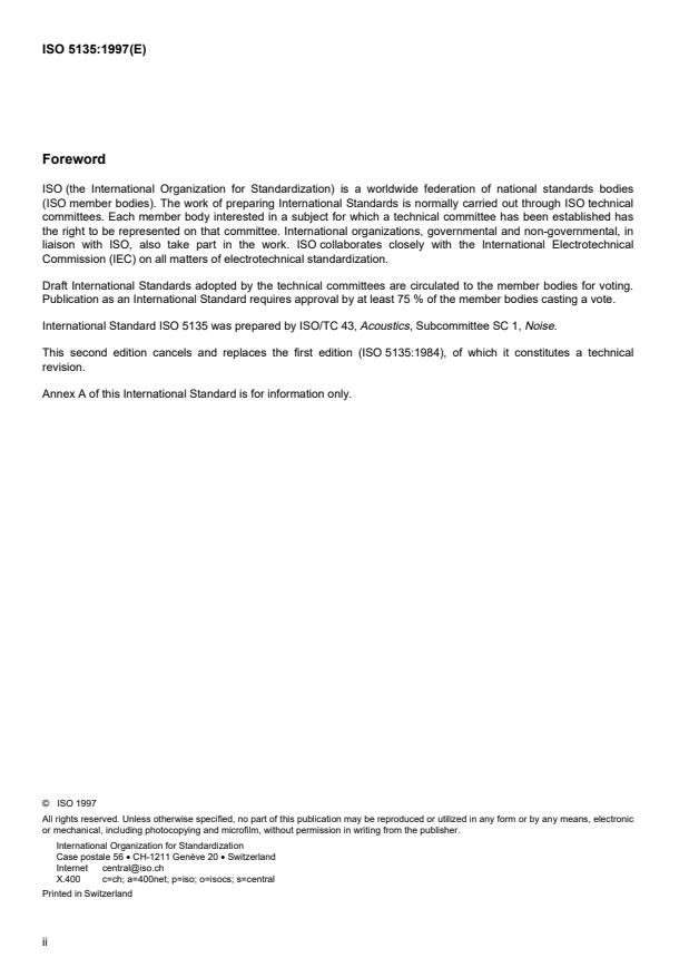 ISO 5135:1997 ISO 5135:1997 - Acoustics -- Determination of sound power levels of noise from air-terminal devices, air-terminal units, dampers and valves by measurement in a reverberation room - Page 2 preview