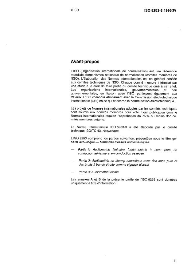 ISO 8253-3:1996 - Acoustique -- Méthodes d'essais audiométriques