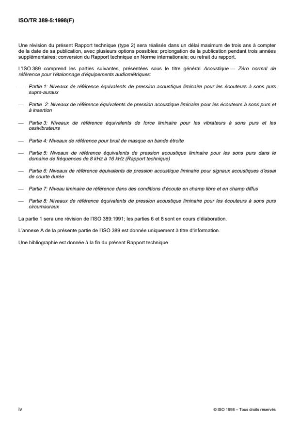 ISO/TR 389-5:1998 ISO/TR 389-5:1998 - Acoustique -- Zéro normal de référence pour l'étalonnage d'équipements audiométriques - Page 4 preview