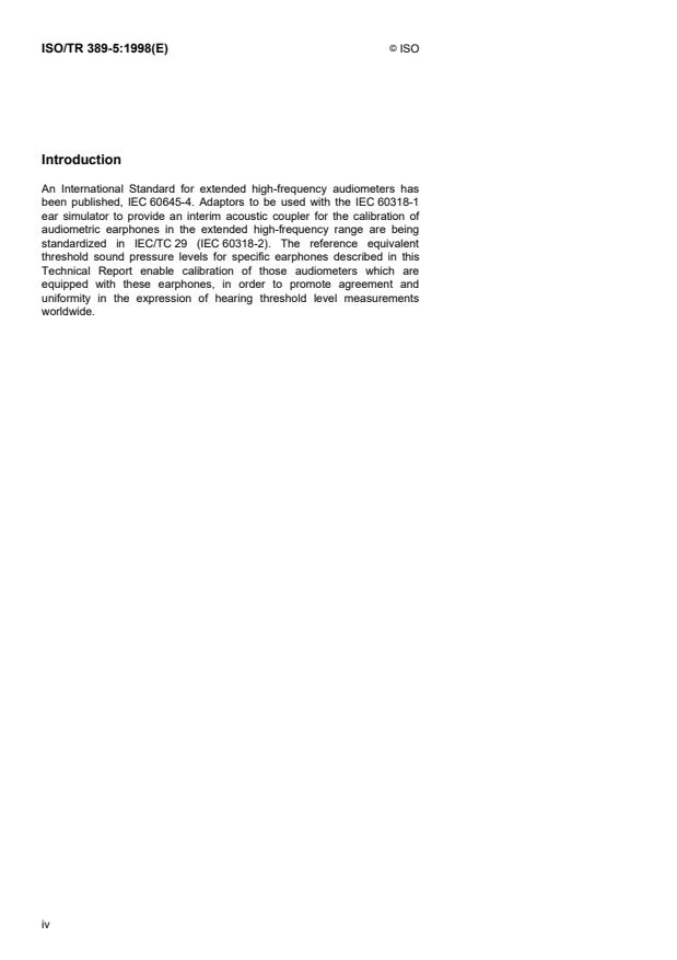 ISO/TR 389-5:1998 ISO/TR 389-5:1998 - Acoustics -- Reference zero for the calibration of audiometric equipment - Page 4 preview