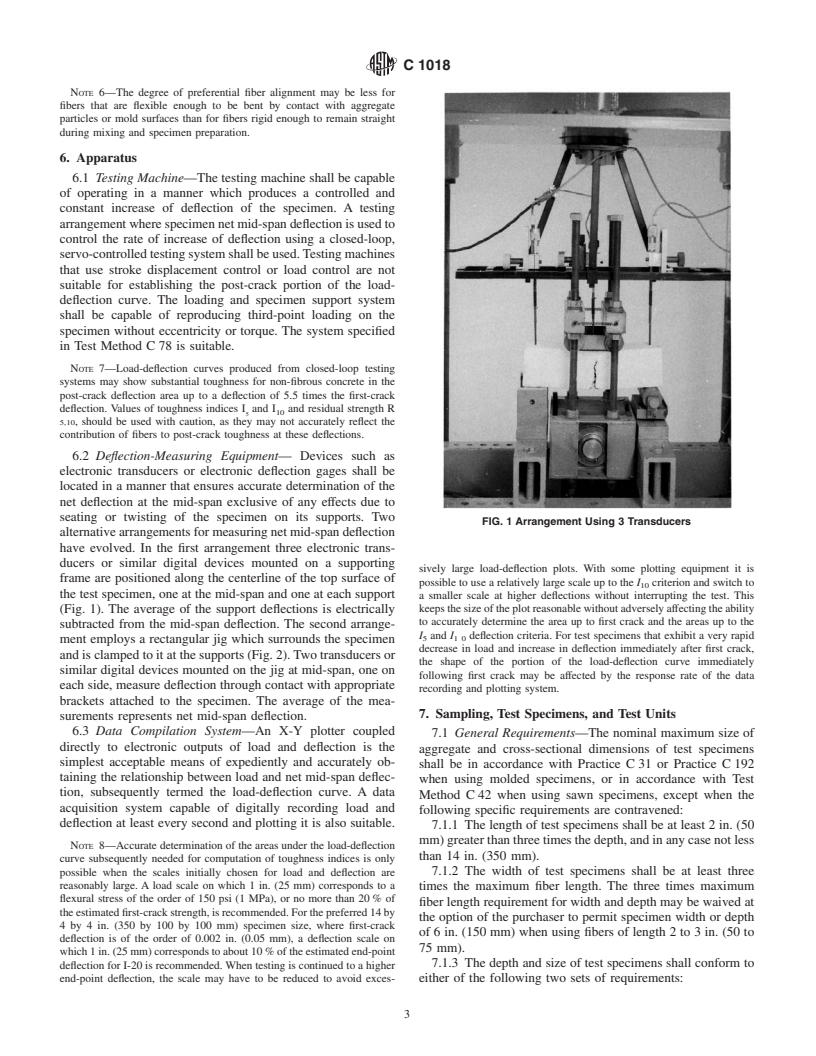 ASTM C1018-97 - Standard Test Method for Flexural Toughness and First-Crack Strength of Fiber-Reinforced Concrete (Using Beam With Third-Point Loading) (Withdrawn 2006)