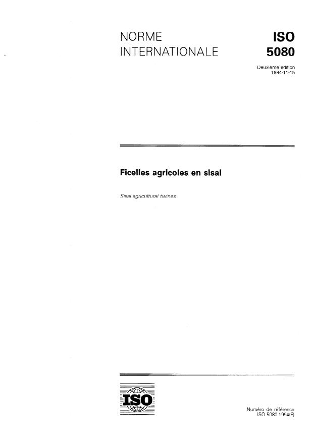 ISO 5080:1994 - Ficelles agricoles en sisal
