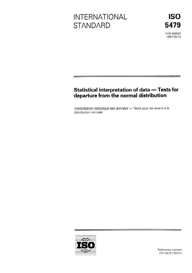 ISO 5479:1997 - Statistical interpretation of data -- Tests for departure from the normal distribution