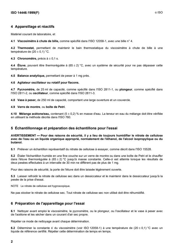 ISO 14446:1999 ISO 14446:1999 - Liants pour peintures et vernis -- Détermination de la viscosité des solutions de nitrate de cellulose industrielles et classification de ces solutions - Page 4 preview