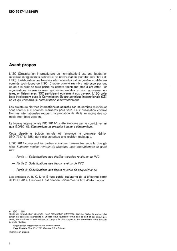 ISO 7617-1:1994 ISO 7617-1:1994 - Supports textiles revetus de plastique pour ameublement et garniture - Page 2 preview