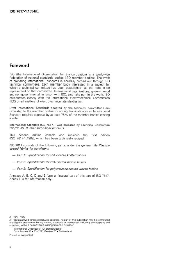 ISO 7617-1:1994 ISO 7617-1:1994 - Plastics-coated fabrics for upholstery - Page 2 preview