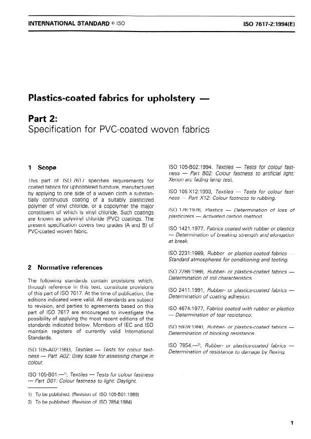 ISO 7617-2:1994 - Plastics-coated fabrics for upholstery