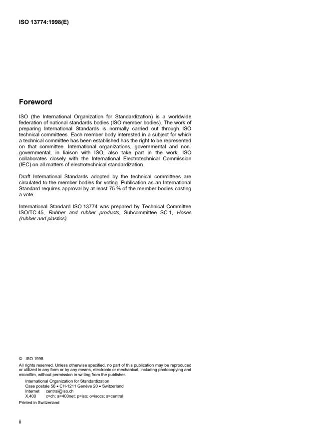 ISO 13774:1998 ISO 13774:1998 - Rubber and plastics hoses for fuels for internal-combustion engines -- Method of test for flammability - Page 2 preview