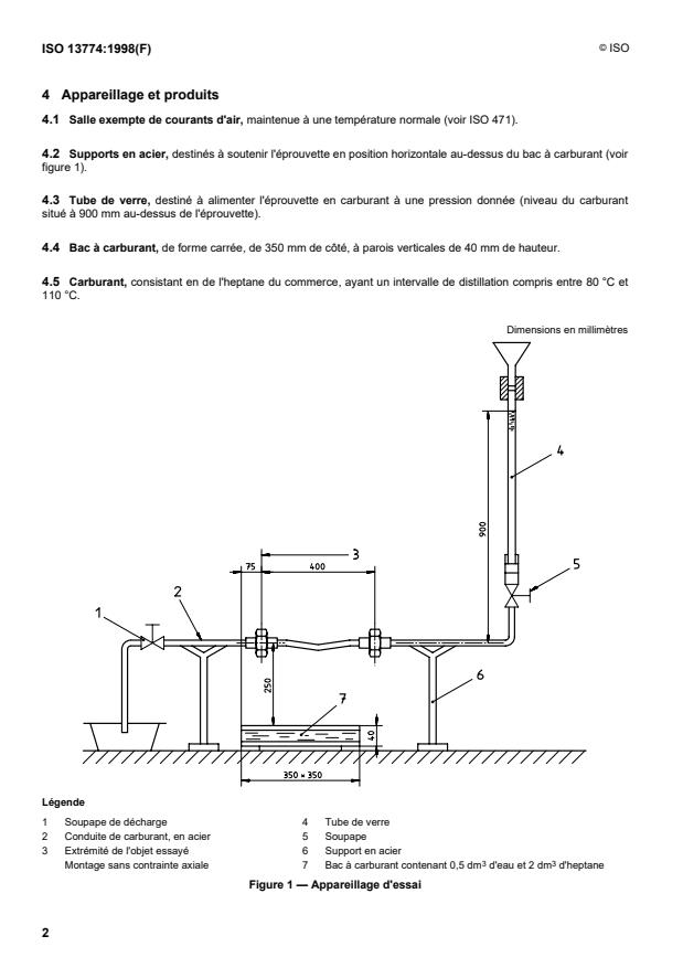 ISO 13774:1998 ISO 13774:1998 - Tuyaux en caoutchouc et en plastique pour carburants pour moteurs a combustion interne -- Méthode d'essai d'inflammabilité - Page 4 preview