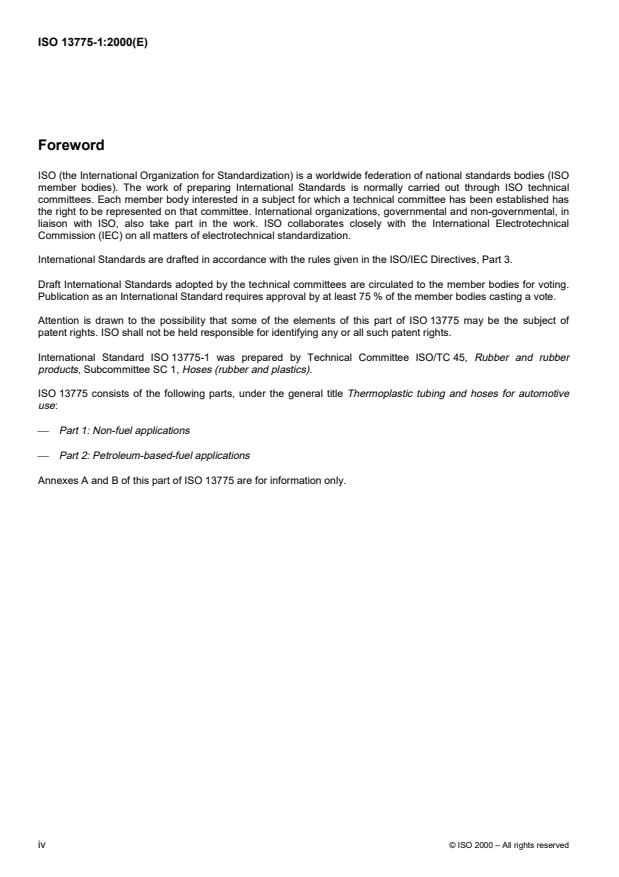 ISO 13775-1:2000 ISO 13775-1:2000 - Thermoplastic tubing and hoses for automotive use - Page 4 preview