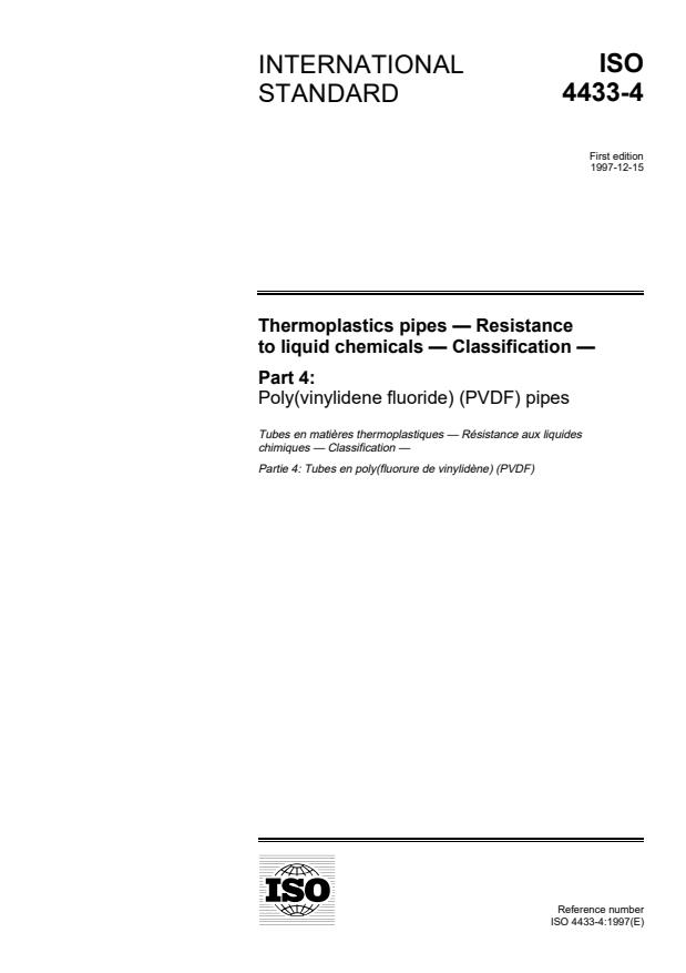 ISO 4433-4:1997 - Thermoplastics pipes -- Resistance to liquid chemicals -- Classification