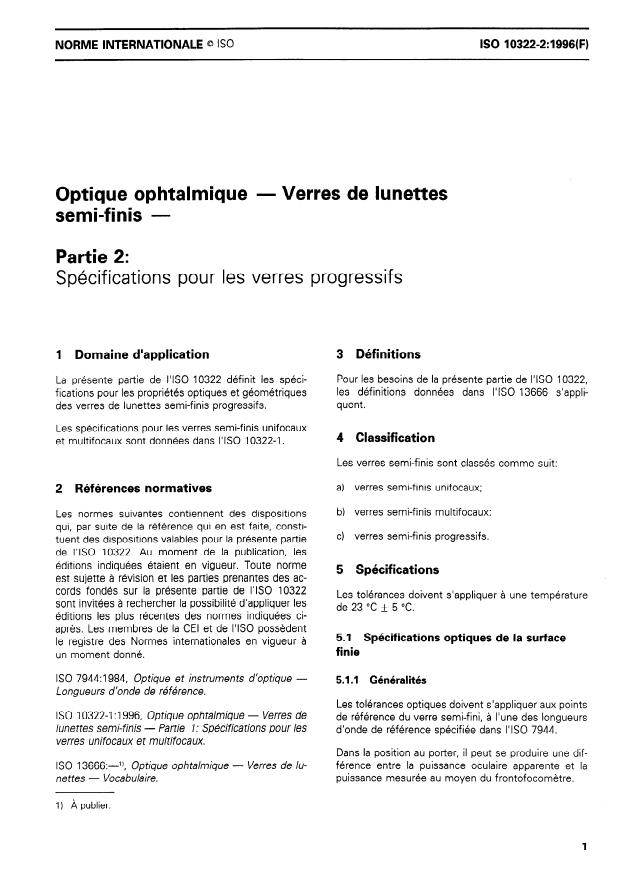 ISO 10322-2:1996 - Optique ophtalmique -- Verres de lunettes semi-finis