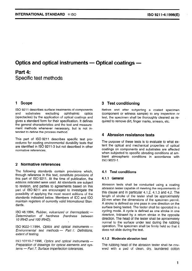 ISO 9211-4:1996 - Optics and optical instruments -- Optical coatings