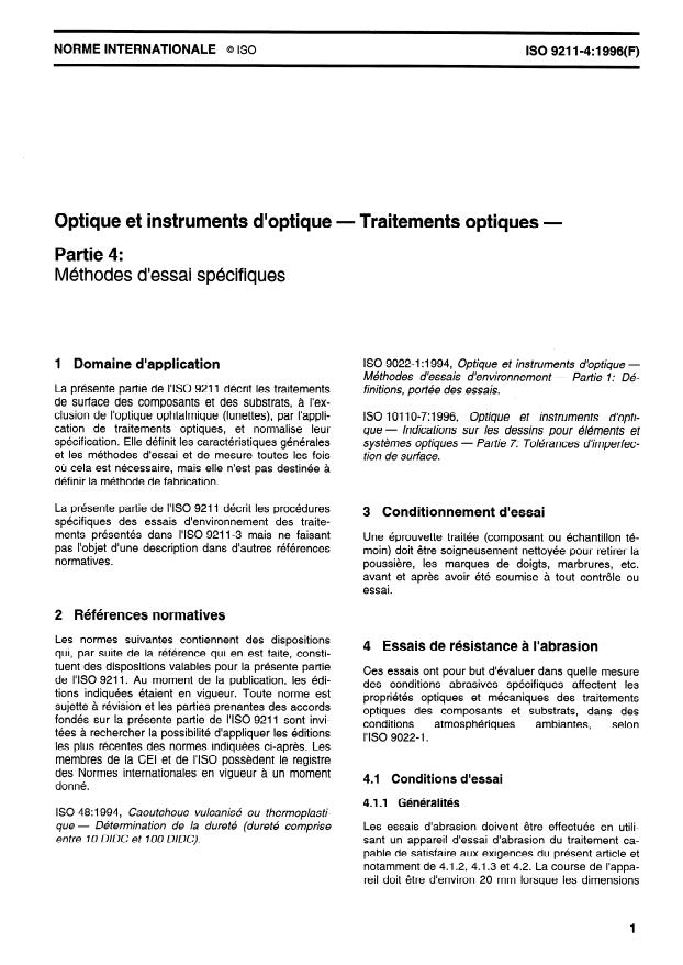 ISO 9211-4:1996 - Optique et instruments d'optique -- Traitements optiques