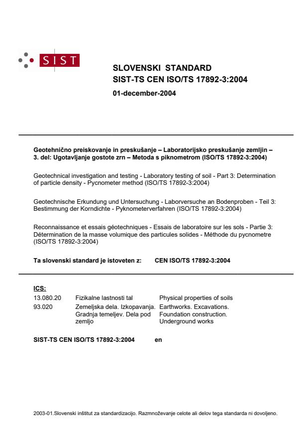 TS CEN ISO/TS 17892-3:2004