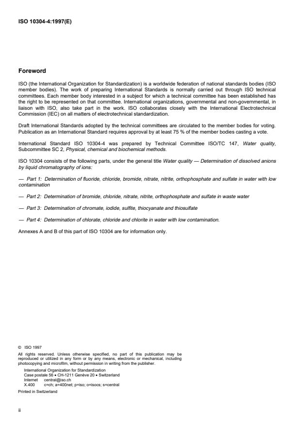 ISO 10304-4:1997 ISO 10304-4:1997 - Water quality -- Determination of dissolved anions by liquid chromatography of ions - Page 2 preview
