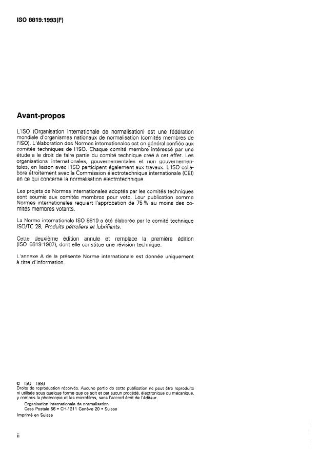 ISO 8819:1993 ISO 8819:1993 - Gaz de pétrole liquéfiés -- Détection de l'acide sulfhydrique -- Méthode a l'acétate de plomb - Page 2 preview