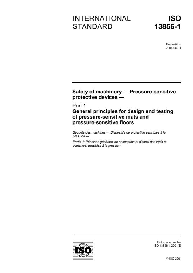 ISO 13856-1:2001 - Safety of machinery -- Pressure-sensitive protective devices