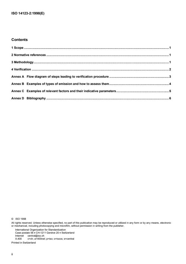 ISO 14123-2:1998 ISO 14123-2:1998 - Safety of machinery -- Reduction of risks to health from hazardous substances emitted by machinery - Page 2 preview