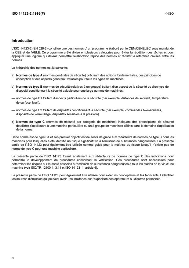 ISO 14123-2:1998 ISO 14123-2:1998 - Sécurité des machines -- Réduction des risques pour la santé résultant de substances dangereuses émises par des machines - Page 4 preview