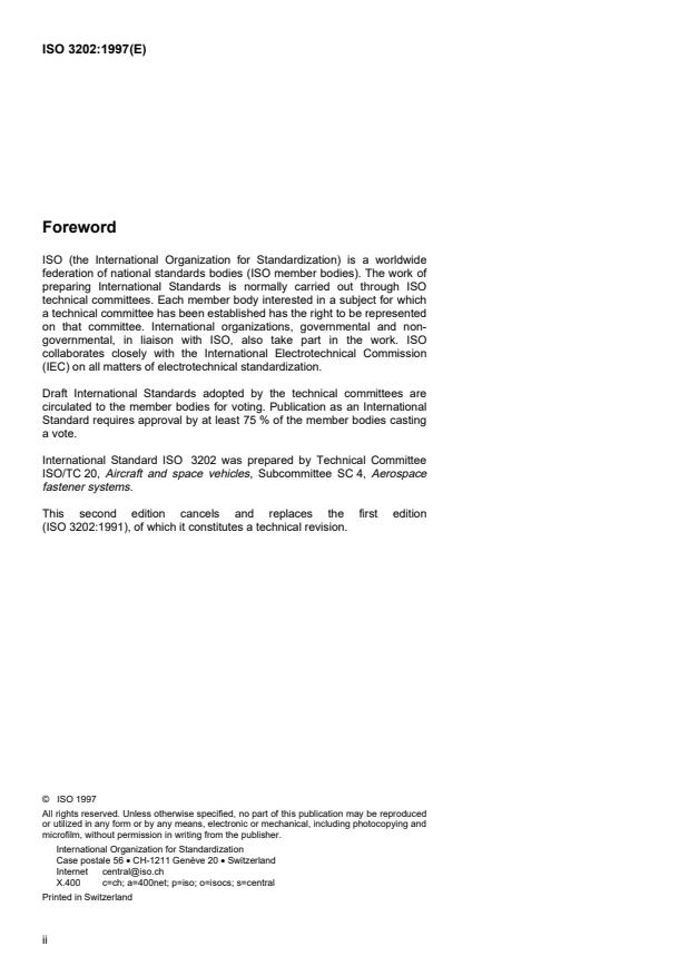 ISO 3202:1997 ISO 3202:1997 - Aerospace -- Screws, pan head, internal offset cruciform ribbed or unribbed drive, threaded to head, MJ threads, metallic material, coated or uncoated, strength classes less than or equal to 1 100 MPa -- Dimensions - Page 2 preview