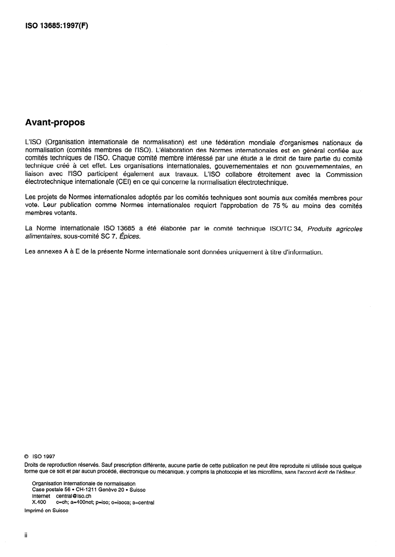 ISO 13685:1997 ISO 13685:1997 - Gingembre et oléorésines de gingembre — Dosage des principaux composés piquants (gingérols et shogaols) — Méthode par chromatographie en phase liquide à haute performance
Released:8/14/1997 - Page 2 preview