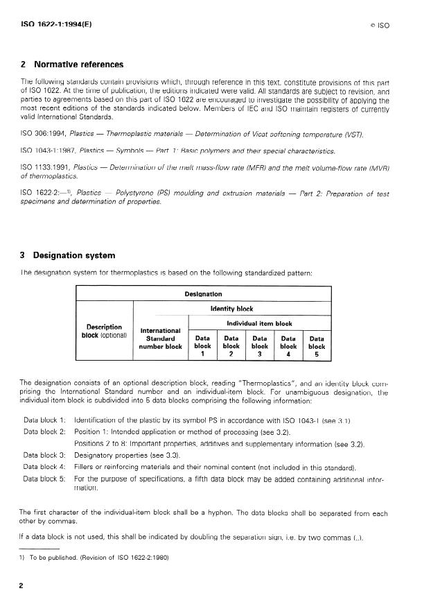 ISO 1622-1:1994 ISO 1622-1:1994 - Plastics -- Polystyrene (PS) moulding and extrusion materials - Page 4 preview