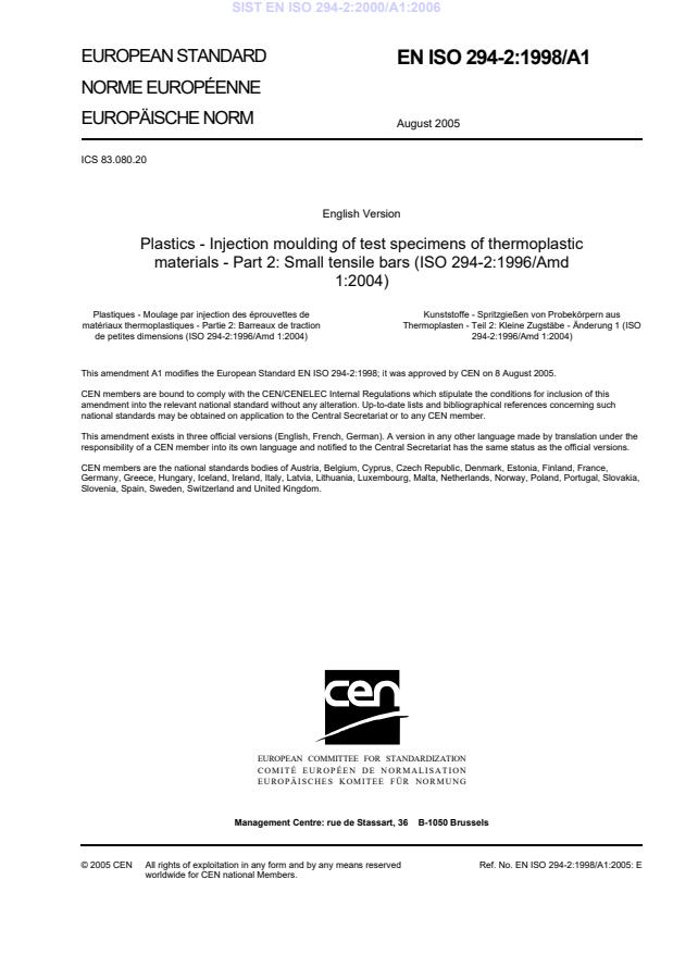 EN ISO 294-2:2000/A1:2006
