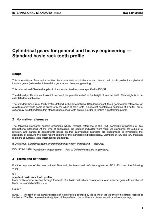 ISO 53:1998 - Cylindrical gears for general and heavy engineering -- Standard basic rack tooth profile