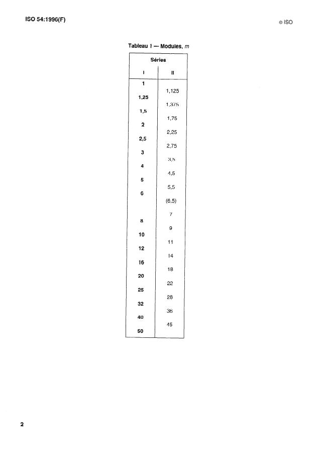ISO 54:1996 ISO 54:1996 - Engrenages cylindriques de mécanique générale et de grosse mécanique -- Modules - Page 4 preview