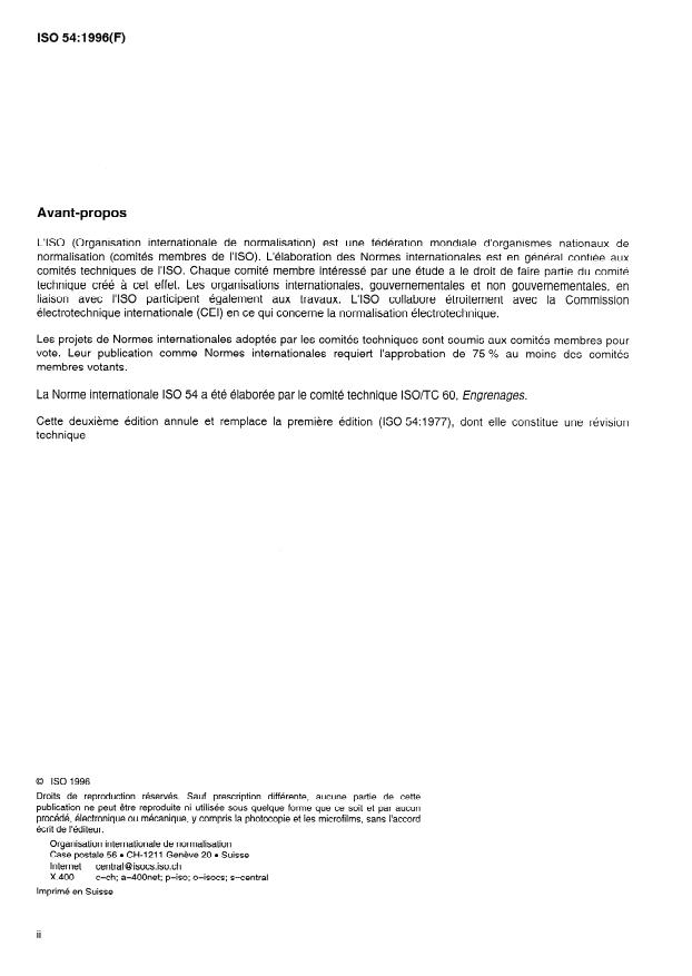 ISO 54:1996 ISO 54:1996 - Engrenages cylindriques de mécanique générale et de grosse mécanique -- Modules - Page 2 preview