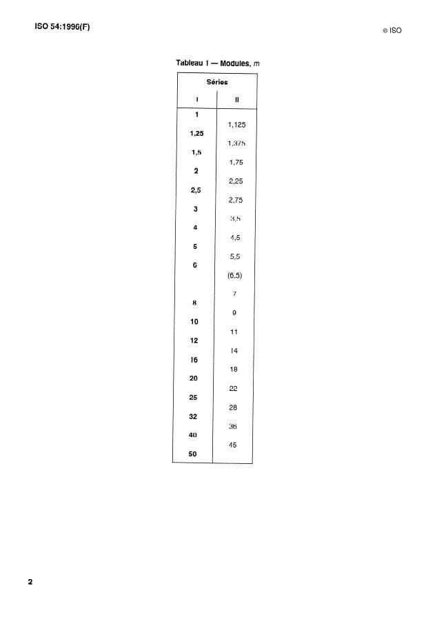 ISO 54:1996 ISO 54:1996 - Engrenages cylindriques de mécanique générale et de grosse mécanique -- Modules - Page 4 preview