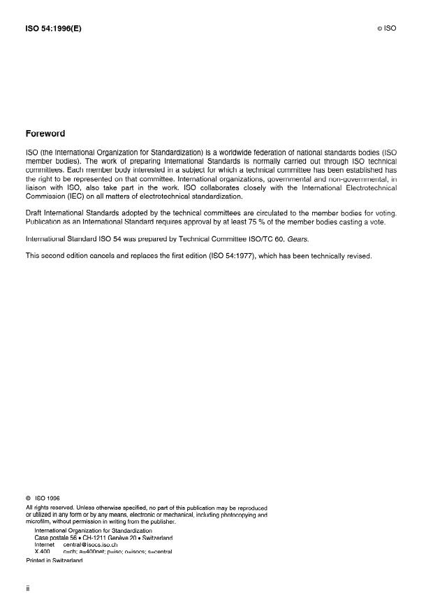 ISO 54:1996 ISO 54:1996 - Cylindrical gears for general engineering and for heavy engineering -- Modules - Page 2 preview