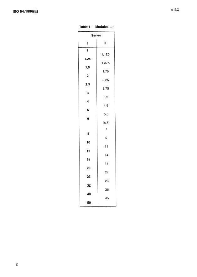 ISO 54:1996 ISO 54:1996 - Cylindrical gears for general engineering and for heavy engineering -- Modules - Page 4 preview