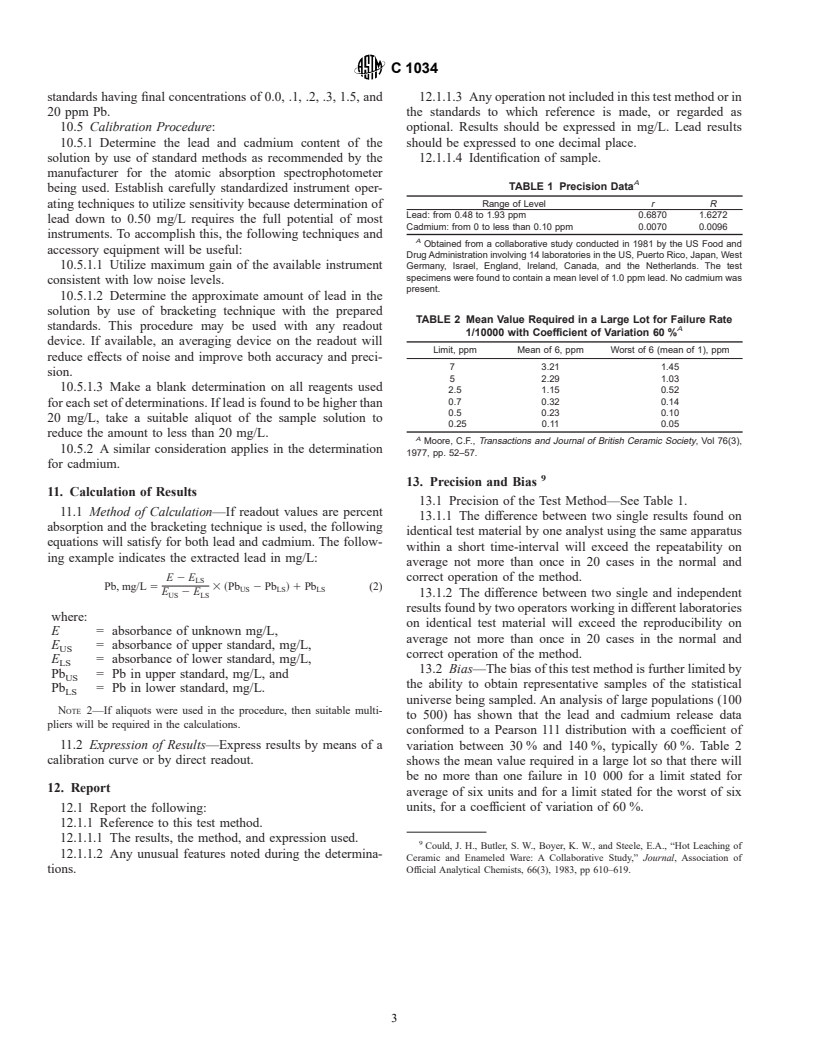 ASTM C1034-85(1995) - Standard Test Method for Lead and Cadmium Extracted From Glazed Ceramic Cookware (Withdrawn 2001)