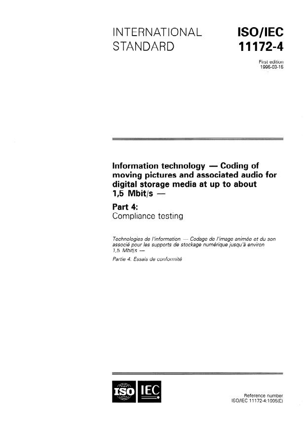 ISO/IEC 11172-4:1995 - Information technology -- Coding of moving pictures and associated audio for digital storage media at up to about 1,5 Mbit/s