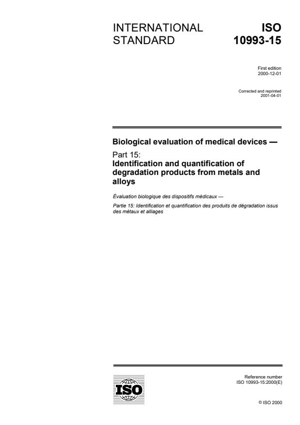 ISO 10993-15:2000 - Biological evaluation of medical devices