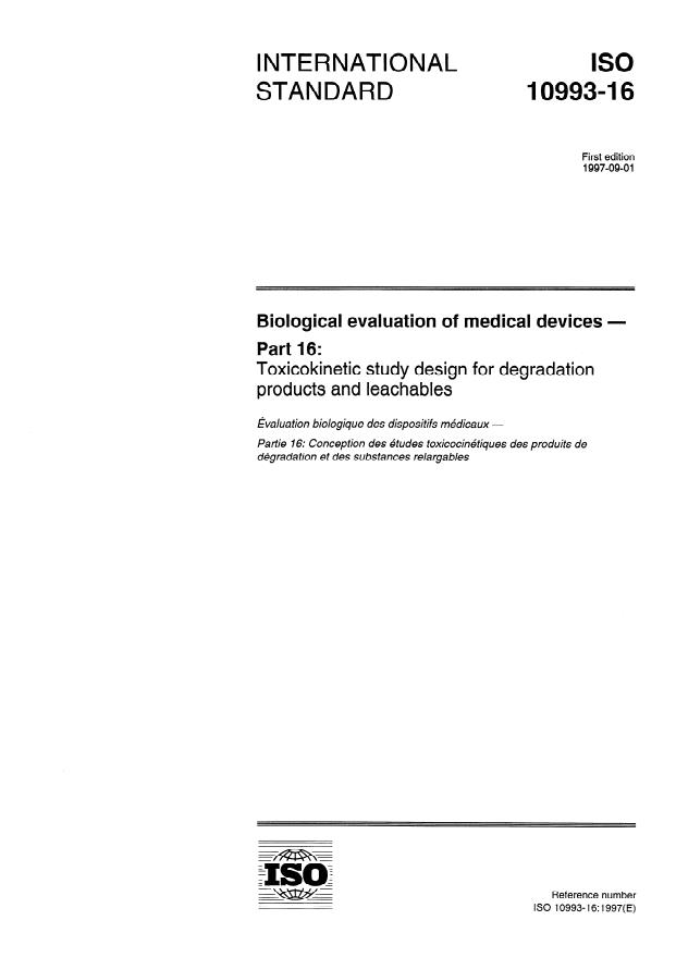 ISO 10993-16:1997 - Biological evaluation of medical devices