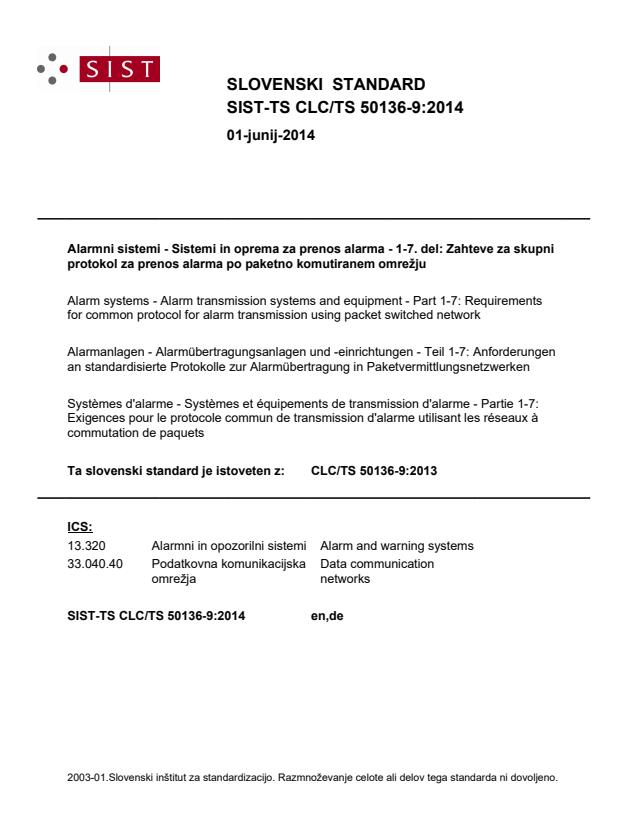 TS CLC/TS 50136-9:2014