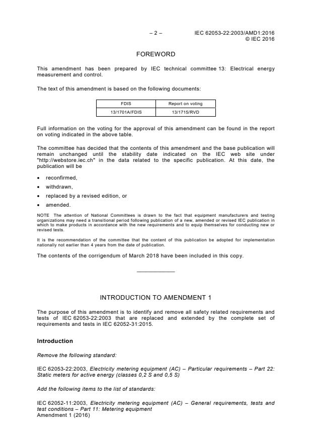 IEC 62053-22:2003/AMD1:2016 IEC 62053-22:2003/AMD1:2016 - Amendment 1 - Electricity metering equipment (a.c.) - Particular requirements - Part 22: Static meters for active energy (classes 0,2 S and 0,5 S) - Page 4 preview