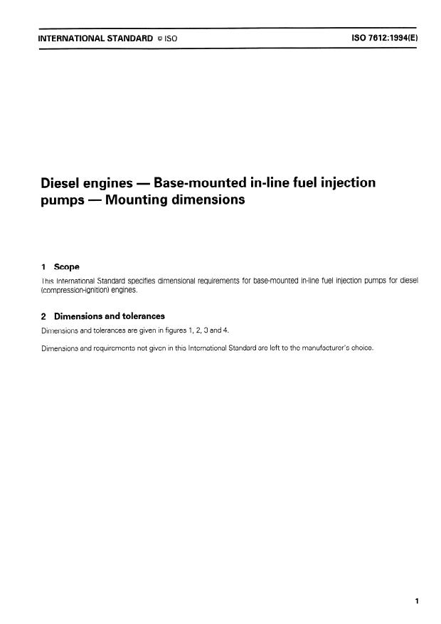 ISO 7612:1994 - Diesel engines -- Base-mounted in-line fuel injection pumps -- Mounting dimensions