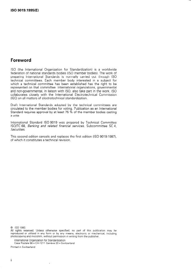 ISO 9019:1995 ISO 9019:1995 - Securities -- Numbering of certificates - Page 2 preview