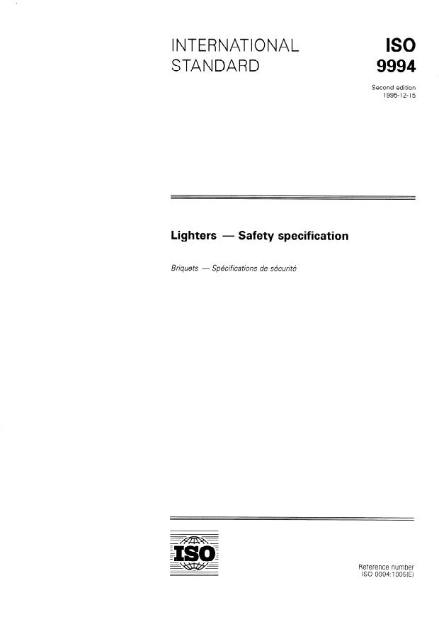 ISO 9994:1995 - Lighters -- Safety specification