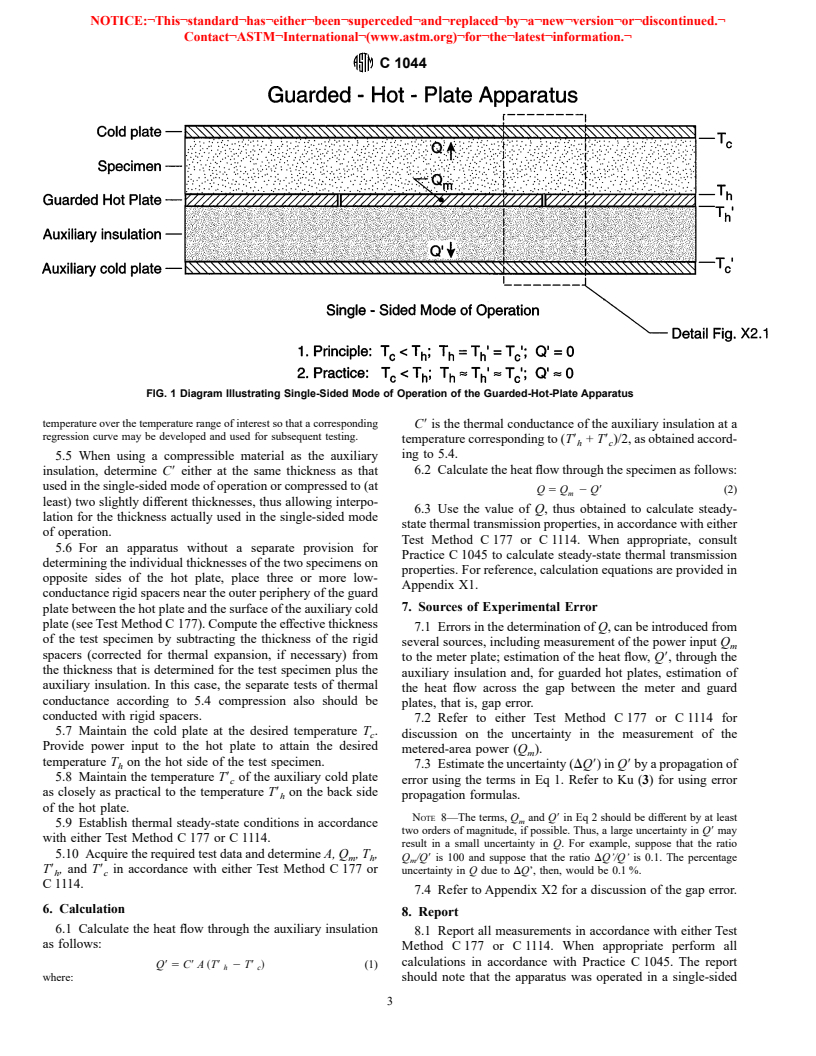 ASTM C1044-98 - Standard Practice for Using the Guarded-Hot-Plate Apparatus in the One-Sided Mode to Measure Steady-State Heat Flux and Thermal Transmission Properties