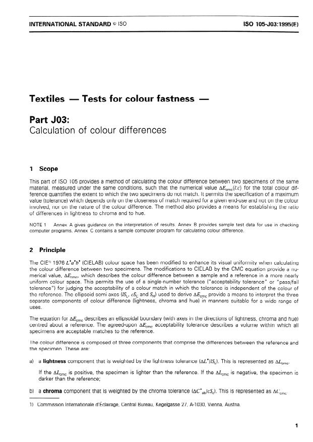 ISO 105-J03:1995 - Textiles -- Tests for colour fastness